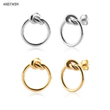 925 Silver Twist Circle Stud Earring Rock Punk Clips Piercing Women Wedding Gift