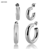 925 Silver Hollow Hoops Women Piercing Circle Pendiente Punk Jewelry