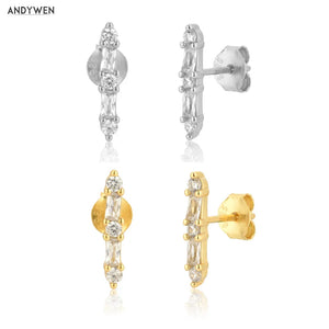 925 Silver Zircon Pave Stud Earring Piercing Fine Jewelry