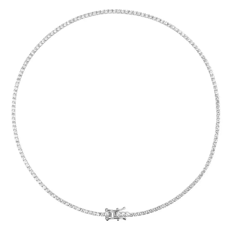 925 Sterling Silver Zircon CZ Chain Choker Middle Necklace