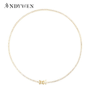 925 Sterling Silver Zircon CZ Chain Choker Middle Necklace