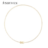 925 Sterling Silver Zircon CZ Chain Choker Middle Necklace