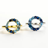 925 Silver Circle Ring Love Aquamarine CZ Zircon AAAAA