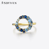925 Silver Circle Ring Love Aquamarine CZ Zircon AAAAA