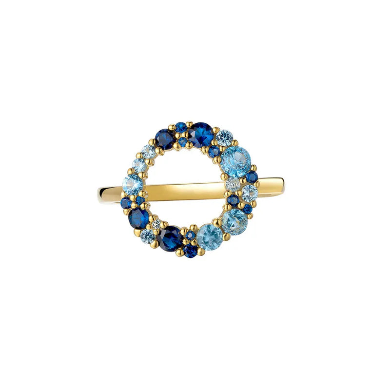 925 Silver Circle Ring Love Aquamarine CZ Zircon AAAAA