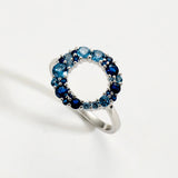 925 Silver Circle Ring Love Aquamarine CZ Zircon AAAAA