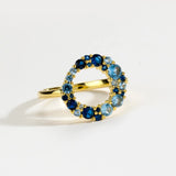 925 Silver Circle Ring Love Aquamarine CZ Zircon AAAAA