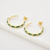 925 Silver 19mm Square Zircon Green Hoops Earring