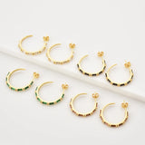 925 Silver 19mm Square Zircon Green Hoops Earring