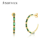925 Silver 19mm Square Zircon Green Hoops Earring