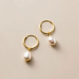 925 Sterling Silver Baroque Pearl Drop Earrings Circle Clips Piercing Women