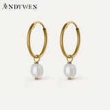 925 Sterling Silver Baroque Pearl Drop Earrings Circle Clips Piercing Women