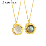 925 Silver Labradorite Pendant Clear Long Chain Necklace Rock Punk Party