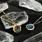 925 Silver Labradorite Pendant Clear Long Chain Necklace Rock Punk Party