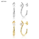 925 Silver Pearl Hoop Earring Wedding Jewelry Rock Punk Clips Round