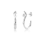 925 Silver Pearl Hoop Earring Wedding Jewelry Rock Punk Clips Round