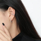 925 Silver CZ Zircon Hoops Clips Rock Punk Women Circle Fine Jewelry