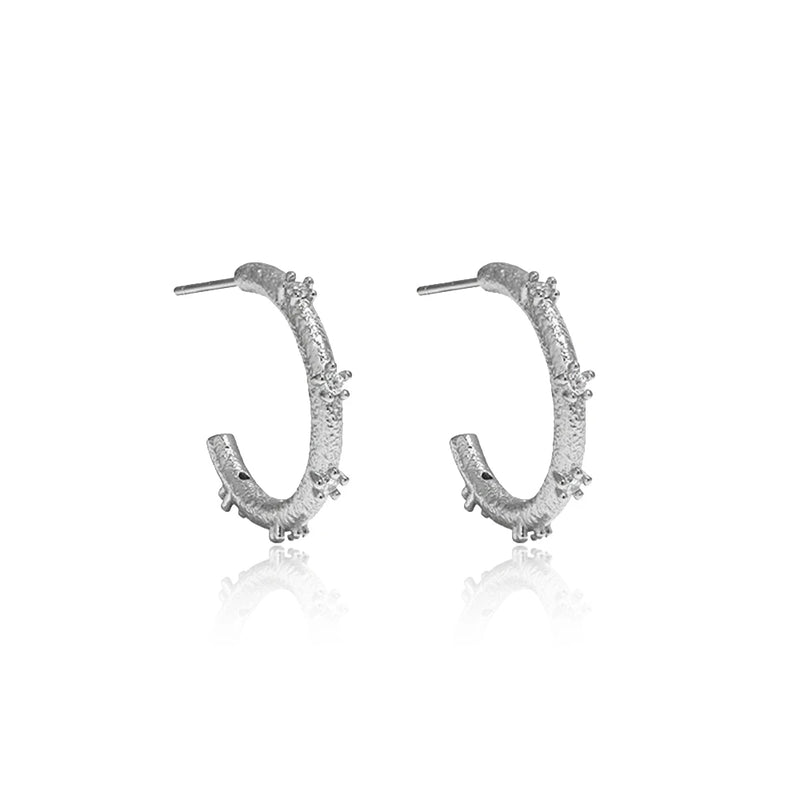 925 Silver CZ Zircon Hoops Clips Rock Punk Women Circle Fine Jewelry