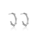 925 Silver CZ Zircon Hoops Clips Rock Punk Women Circle Fine Jewelry