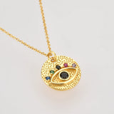 925 Silver Colorful Eye Coins Pendant Necklace, Lucky Eye Women's Jewelry