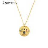 925 Silver Colorful Eye Coins Pendant Necklace, Lucky Eye Women's Jewelry