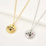 925 Silver Colorful Eye Coins Pendant Necklace, Lucky Eye Women's Jewelry