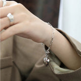 925 Sterling Silver Heart Horoscope Chain Bracelet Rock Punk Jewelry