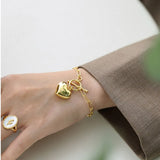 925 Sterling Silver Heart Horoscope Chain Bracelet Rock Punk Jewelry