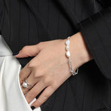 925 Silver Horoscope Pearl Chains Bracelet Crystal Bangle Wedding Gift