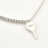 925 Sterling Silver Lock Charm Bracelet Bangle Women Crystal Jewelry
