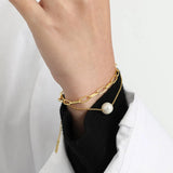 925 Silver Pearl Chain Bracelet Wedding Party Rock Punk Jewelry
