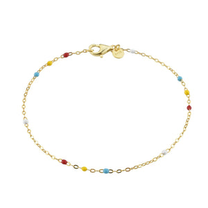 925 Sterling Silver Rainbow CZ Enamel Beads Chain Bracelet Women