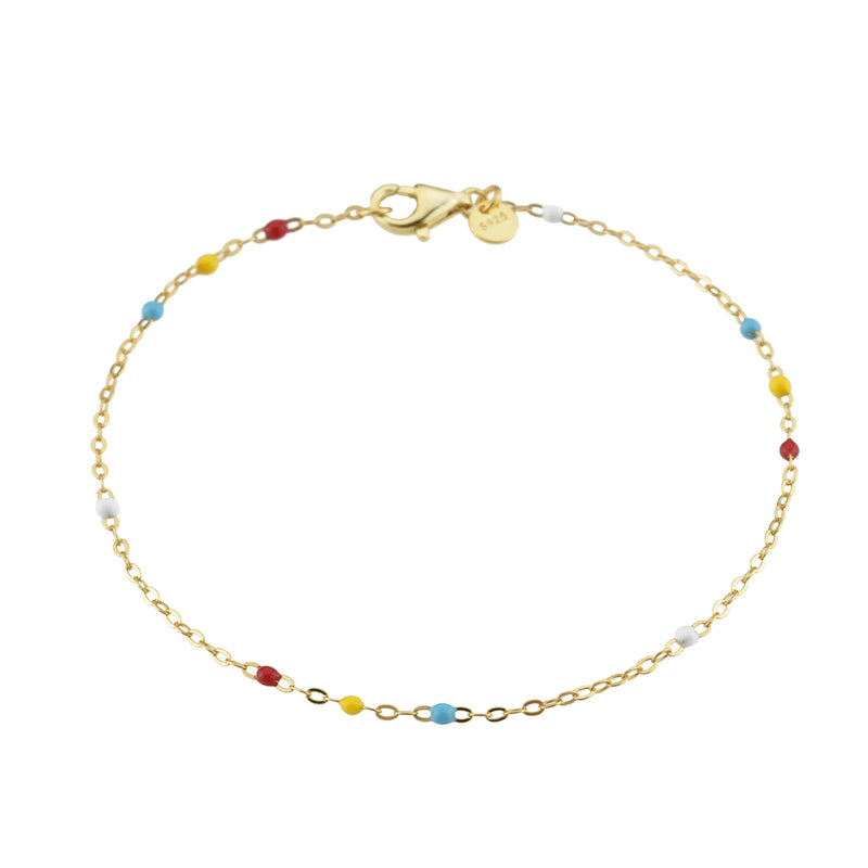 925 Sterling Silver Rainbow CZ Enamel Beads Chain Bracelet Women