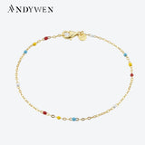 925 Sterling Silver Rainbow CZ Enamel Beads Chain Bracelet Women