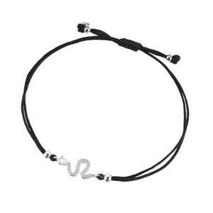 925 Silver Snake Zircon CZ Charm Rope Bracelet Adjustable Chain Bangle