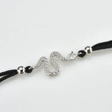 925 Silver Snake Zircon CZ Charm Rope Bracelet Adjustable Chain Bangle