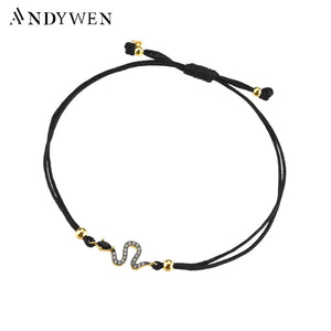 925 Silver Snake Zircon CZ Charm Rope Bracelet Adjustable Chain Bangle