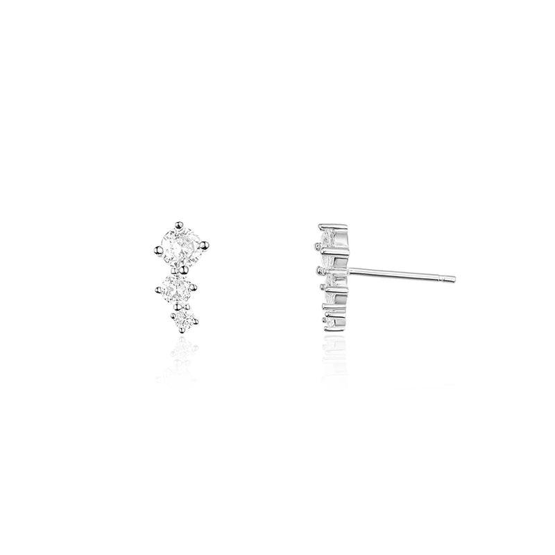 925 Silver 3 Big CZ Stud Earring Piercing Crystal Fine Jewelry