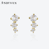 925 Silver 3 Big CZ Stud Earring Piercing Crystal Fine Jewelry