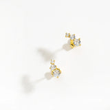 925 Silver 3 Big CZ Stud Earring Piercing Crystal Fine Jewelry