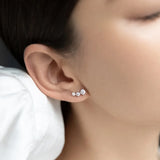 925 Silver 3 Big CZ Stud Earring Piercing Crystal Fine Jewelry