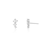 925 Silver 3 Big CZ Stud Earring Piercing Crystal Fine Jewelry