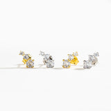 925 Silver 3 Big CZ Stud Earring Piercing Crystal Fine Jewelry