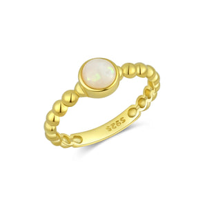 925 Silver Opal Beads Ring Women Party Punk Fine Jewels