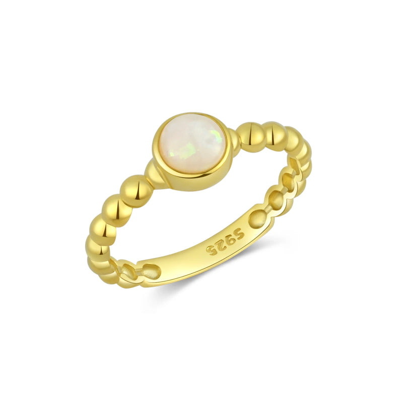 925 Silver Opal Beads Ring Women Party Punk Fine Jewels