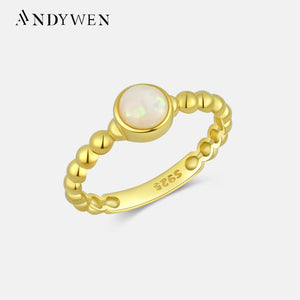 925 Silver Opal Beads Ring Women Party Punk Fine Jewels
