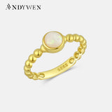 925 Silver Opal Beads Ring Women Party Punk Fine Jewels