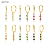 Sterling Silver Zircon Rainbow 12 Drop Earrings Wedding Jewelry
