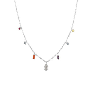 Winter 925 Sterling Silver Zircon Charm Long Chain Choker Necklace
