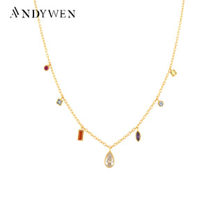 Winter 925 Sterling Silver Zircon Charm Long Chain Choker Necklace